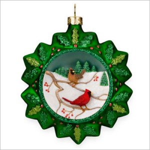 2009 The Winter Wreath Blown Glass With Redbirds Hallmark Keepsake Ornament QHC4052