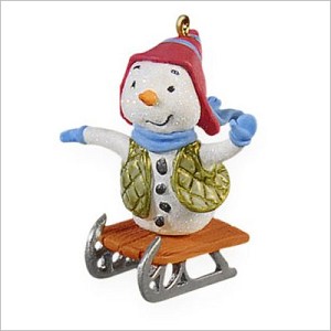2009 Frosty Rider Snowman *Miniature Hallmark Keepsake Ornament QXM9022