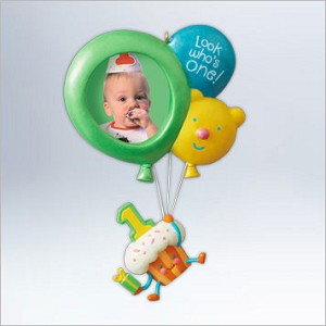 2012 Baby's First Birthday Photo Holder With Balloons Hallmark Keepsake Ornament qxg4064
