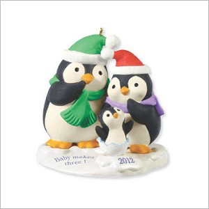 2012 Baby Makes Three Penguin Family Hallmark Keepsake Ornament qxg4744