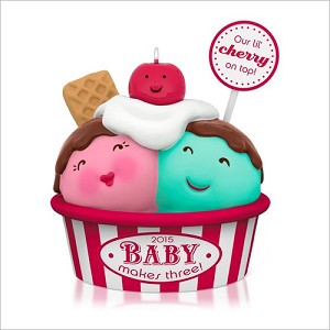 2015 Baby Makes Three Ice Cream Sundae Hallmark Keepsake Ornament QGO1129