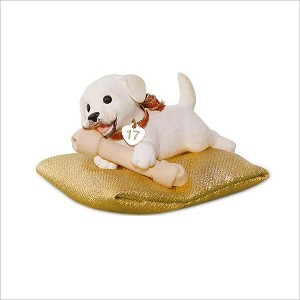 2017 Puppy Love Playful Puppy Surprise White Dog Gold Pillow Hallmark Keepsake Ornament QGO1742White