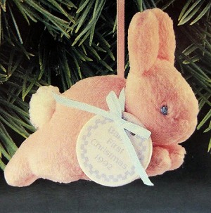 1992 Baby's First Christmas Pink Bunny Hallmark Keepsake Ornament BBY1557