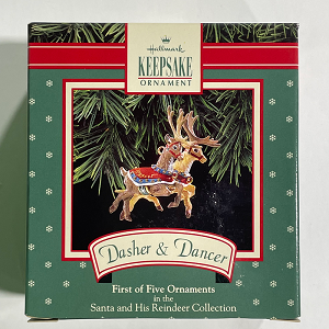 1992 Santa & His Reindeer; #1-Dasher & Dancer ONLY Hallmark Keepsake Ornament 495XPR973-5