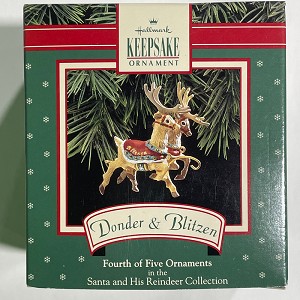 1992 Santa & His Reindeer; #4 - Donder & Blitzen ONLY Hallmark Keepsake Ornament 495XPR973-8