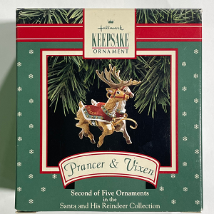 1992 Santa & His Reindeer; #2 - Prancer & Vixen ONLY Hallmark Keepsake Ornament 495XPR973-6