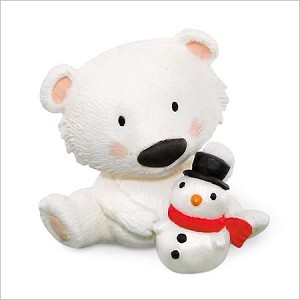 2015 Winter Bear Building Snowman *Merry Miniature Hallmark Keepsake Ornament QMM7107