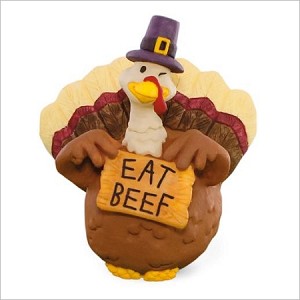2015 Winking Turkey with Eat Beef Sign *Merry Miniature *No Hang Tag Hallmark Keepsake Ornament QMM7117